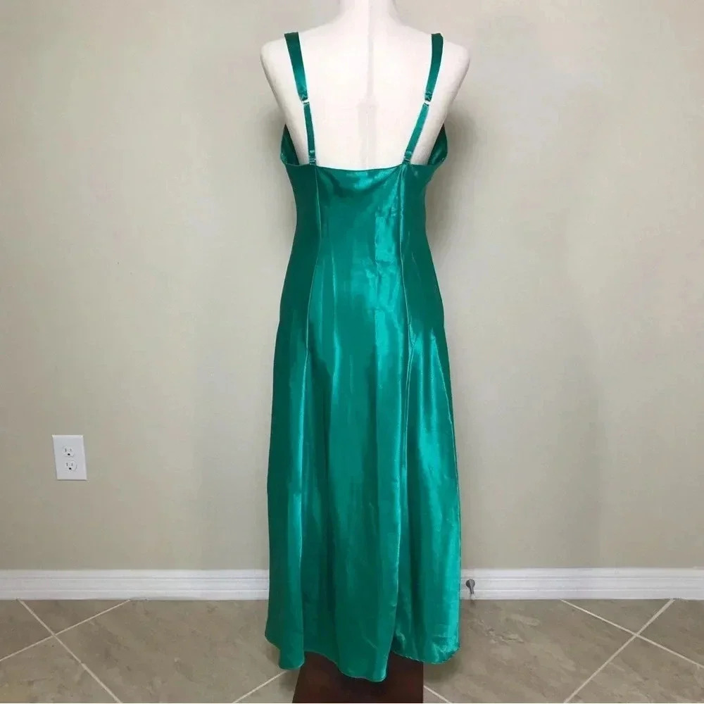Victoria’s Secret VINTAGE GOLD LABEL Satin Lace Maxi Slip Dress Size Small Green - Picture 4 of 16